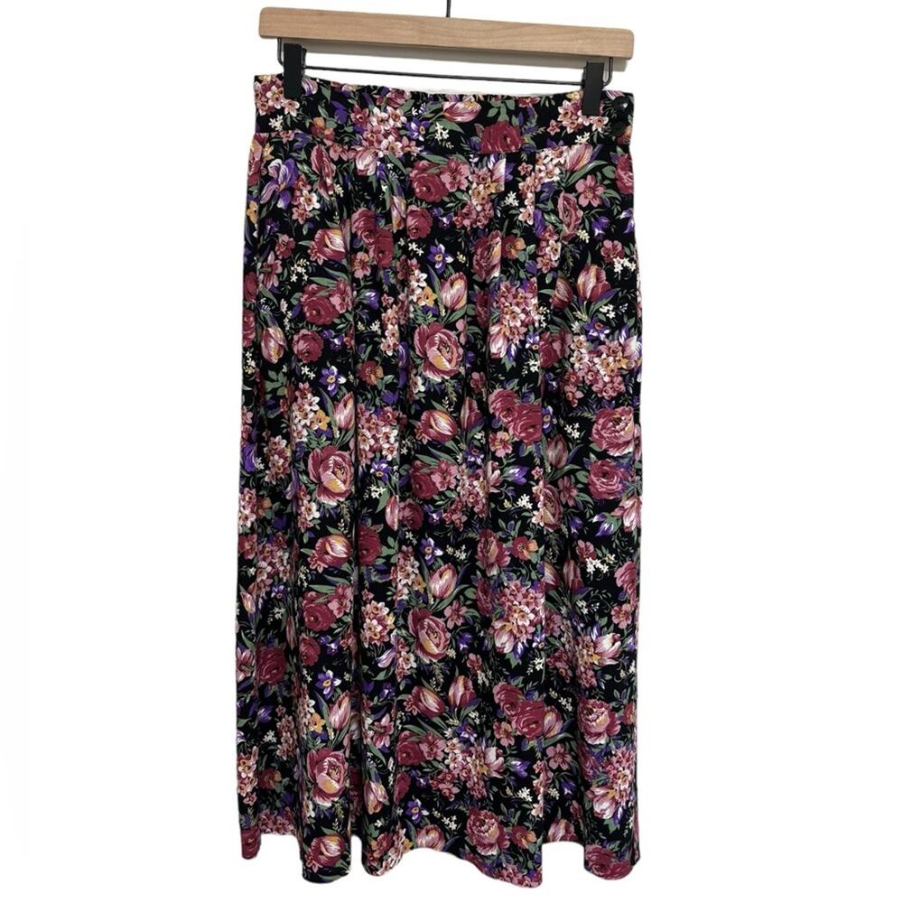 Vintage 90s Grunge Black Floral Pockets Midi Skirt S/M